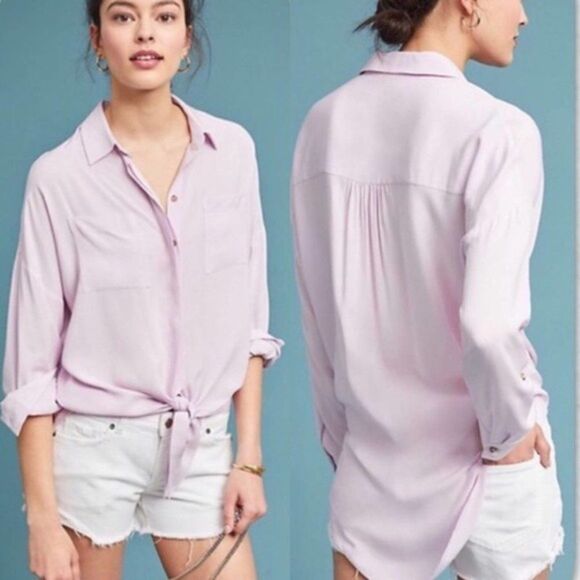 MAEVE Sandbridge Button Down Hi Low Tie Blouse - Picture 1 of 8